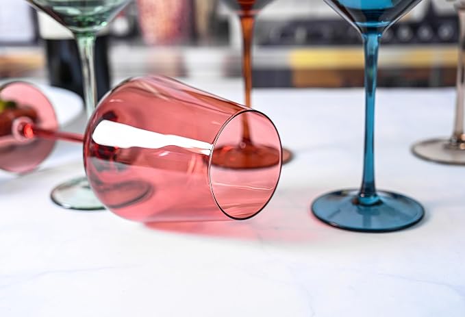 Colored Cordial Glasses Set of 6, 18oz Crystal Unique Fall Drinking Wine Glass Cups with Stem - Luxury Multi Color Glassware Gift Set for Wife & Mom - Colorful Hand Blown Drinkware for Red White Wine. - Image 4