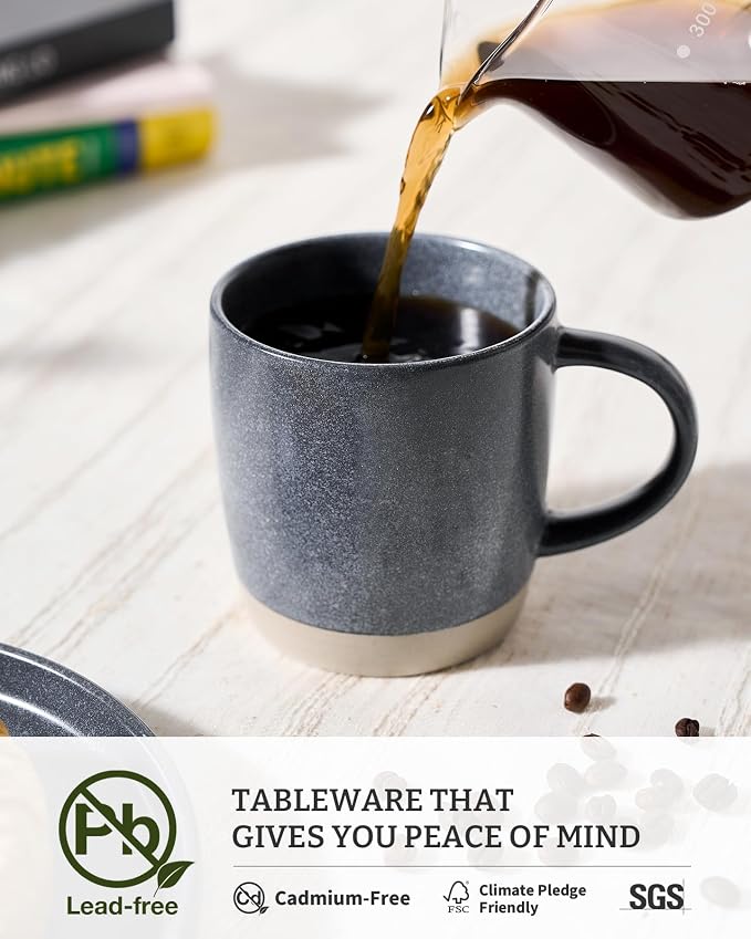 famiware Coffee Mugs Set of 8, Milkyway 13 oz Mug Set, Ceramic Cup Set with Handle for Coffee, Tea, Cocoa, Milk, Matte White + Matte Dark Charcoal - Image 4