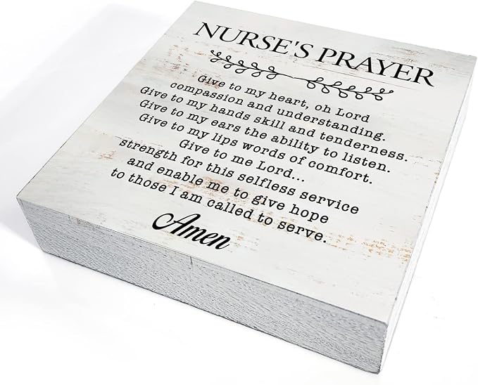 Nurse's Prayer Wood Box Sign Home Decor Rustic Nurse Wooden Box Sign Block Plaque for Wall Tabletop Desk Home Nurse Office Decoration 5" x 5" - Image 3