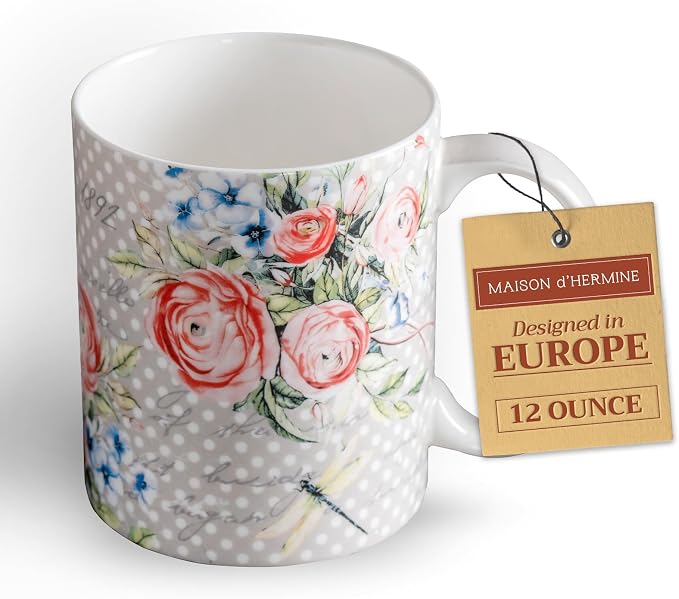 Maison d' Hermine Coffee Mug with Handles Tea Cups (12 Ounce, Pack of 1) | Fine Bone China Coffee Mugs for Hot Beverages Cappuccino Latte Home Restaurant Hotel Spring Summer -Champ De Mars - Dotty by MaisondHermine