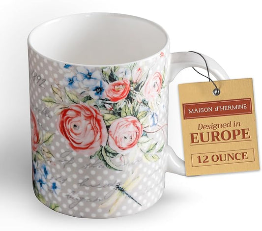 Maison d' Hermine Coffee Mug with Handles Tea Cups (12 Ounce, Pack of 1) | Fine Bone China Coffee Mugs for Hot Beverages Cappuccino Latte Home Restaurant Hotel Spring Summer -Champ De Mars - Dotty by MaisondHermine