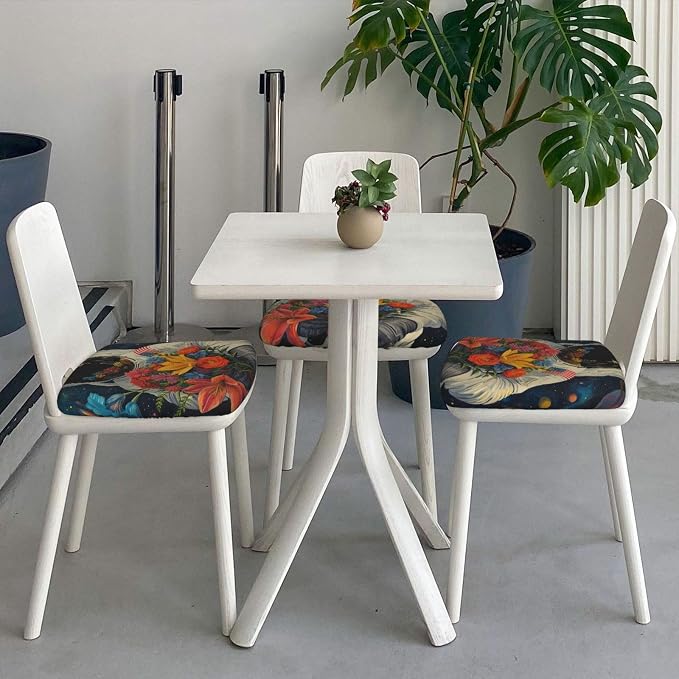 Astronaut with Flowers in Space Chair Seat Covers for Dining Room Stretch Chair Seat Covers Set of 2,The Flower Seller Chair Seat Protector Cushion Slipcovers for Kitchen Restaurant Office - Image 2