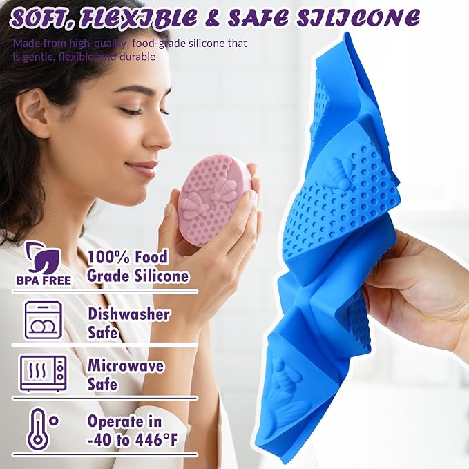 HKNMTT Silicone Bee Honeycomb Flower Oval Bar Molds, 6 Shapes 12 Cavities for Candy Soap Making Shower Steamer Homemade Bath Bomb Lotion Shampoo Bar Dessert DIY Set Non-stick Craft Food Grade 2 Pack - Image 5