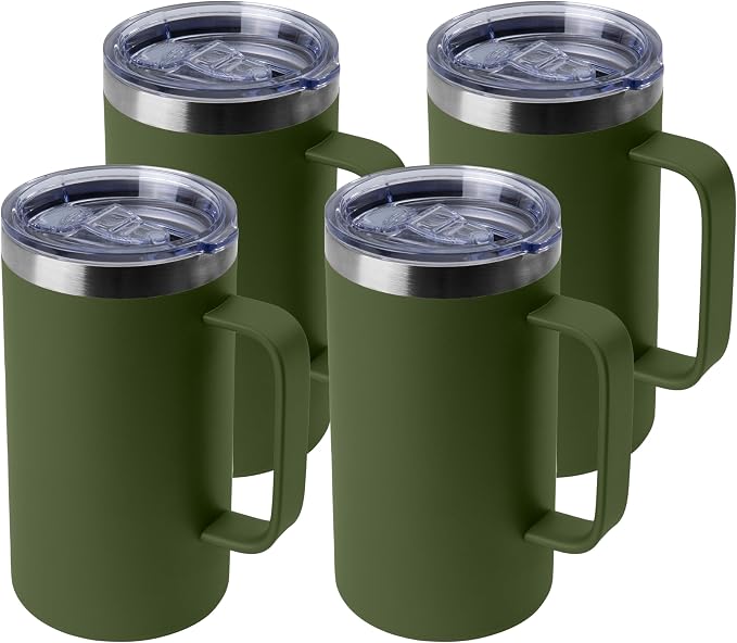 DOMICARE 24oz Mug with Handle and Lid, Stainless Steel Coffee Mug, Travel Mug with Handle, Double Wall Vacuum Coffee Tumbler, Reusable Insulated Cup, Army Green, Pack 4 by VisittheDOMICARE
