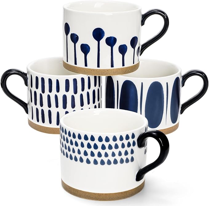 SOUJOY Set of 4 Large Ceramic Coffee Mugs, 15 Oz Hand Painted Coffee Cups with Handles, Vintage Glazed Porcelain Soup Mugs for Tea, Hot or Cold Drinks, Best Gifts for Birthday, Thanksgiving, Christmas - Image 5