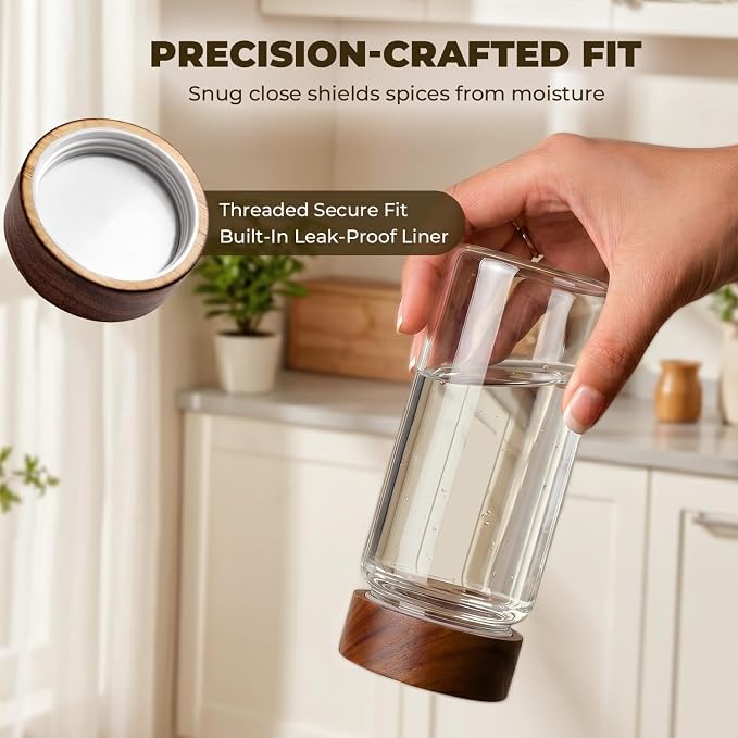 4 Pack 13 oz Glass Spice Jars with Airtight Wood Lids - 15cm Tall Small Storage Food Containers with Labels for Pantry Organization, Herb, Seasoning, Sugar, Coffee Bean, Tea - Image 6