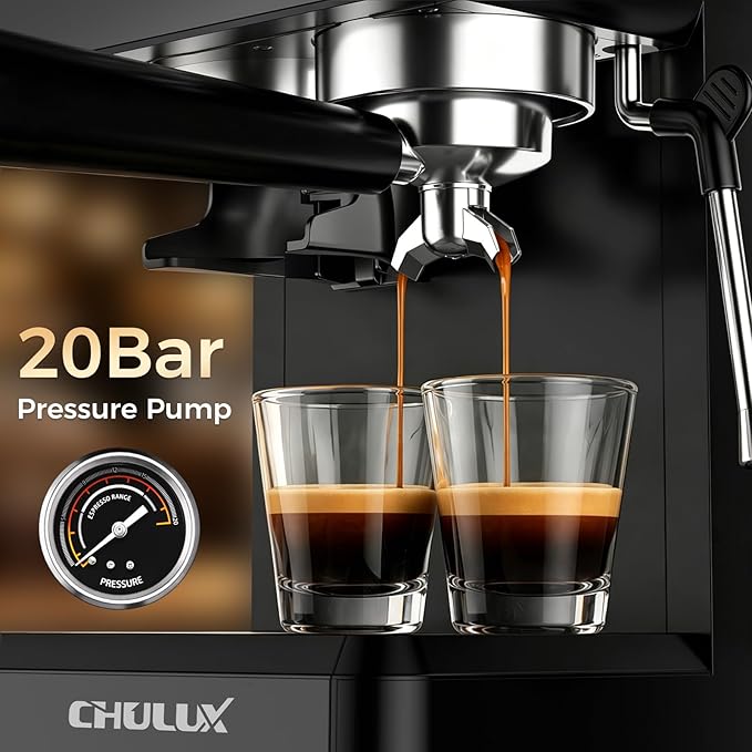 CHULUX Nero 20Bar Espresso Machine with Conical Burr Grinder for Cappuccino | Hot and Iced Espresso, 4-in-1 Brewing Function, Real-Time Pressure and Temp, Steam Wand for Microfoam, Home Barista Brewing - Image 6