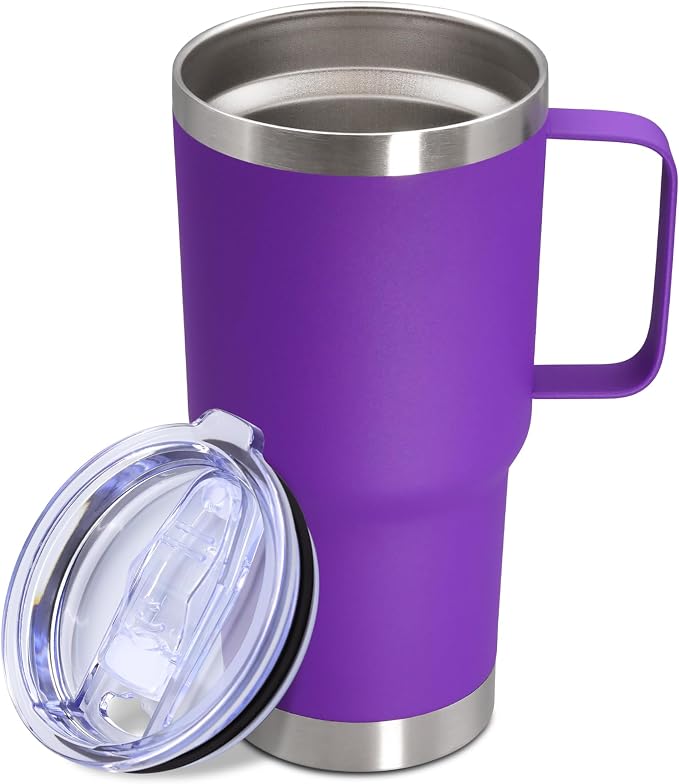 20 oz Tumbler with Handle and Lid Insulated Travel Coffee Mug Purple 1P | Stainless Steel Tumbler, coffee tumbler with handle,Spill Proof Double Wall Vacuum Tumbler Cup Keep Drink Hot & Cold by ATQTQ