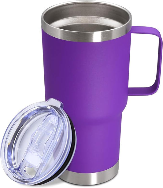 20 oz Tumbler with Handle and Lid Insulated Travel Coffee Mug Purple 1P | Stainless Steel Tumbler, coffee tumbler with handle,Spill Proof Double Wall Vacuum Tumbler Cup Keep Drink Hot & Cold by ATQTQ