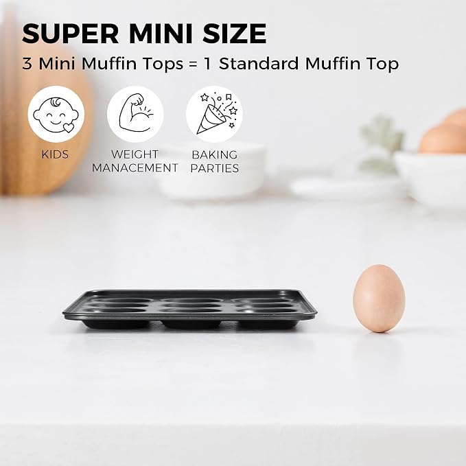 Mini Muffin Top Pan for Baking, Premium 12 Cavity Small Whoopie Pie Pan, Nonstick Yorkshire Pudding Pan for Pansuffin, Moon Pie, Cookies, Dishwasher Safe and Easy to Clean - Image 3