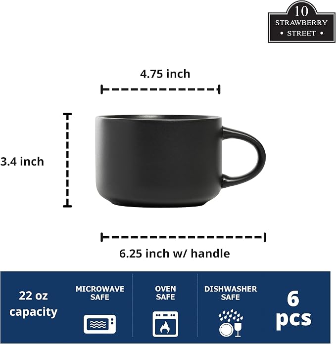 10 Strawberry Street Wazee Matte 4.75"/22 oz Oversized Mug, Set of 6, Black - Image 2