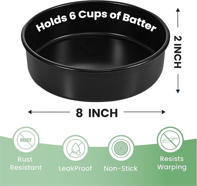 RFAQK 8-Inch Round Cake Pan Set of 3, Nonstick Baking Cake Pans with 50 Pieces Parchment Paper, Dishwasher Safe | Non-Stick, Dishwasher Safe, Oven Safe and Rust Resistant - Image 3