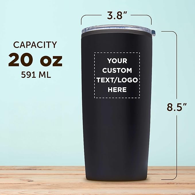 Custom Plastic Tumblers 20 oz Set of 6/12/24 Personalized Bulk Pack with Lids, Ice Coffee Tumbler, To Go Cup Insulated - Black