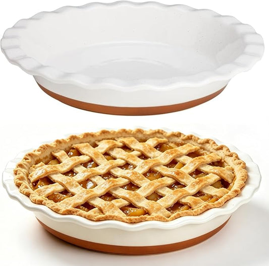 9" Ceramic Pie Pan for Baking,2 Pack Round Baking Dish with Soft Wave Edge | Non Stick Pie Plate for Apple Pie, Quiche, Pot Pies, Tart by Unknown