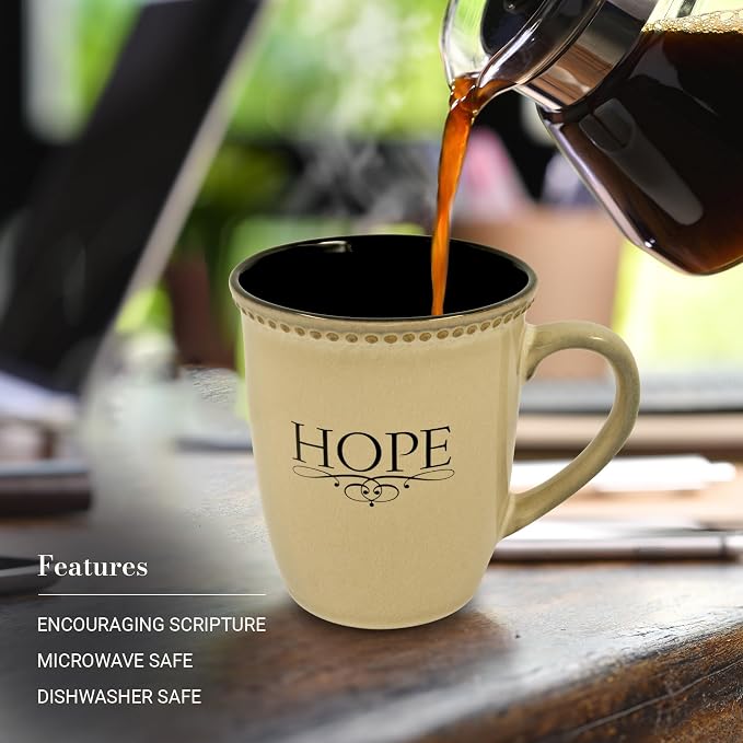 Christian Art Gifts Ivory Stoneware Coffee Mug – 13 oz. Microwave and Dishwasher-safe Lead & Cadmium-free Inspirational Scripture Coffee and Tea Mug for Men & Women with Bible Verse: Hope –Hebrew 6:19 - Image 3