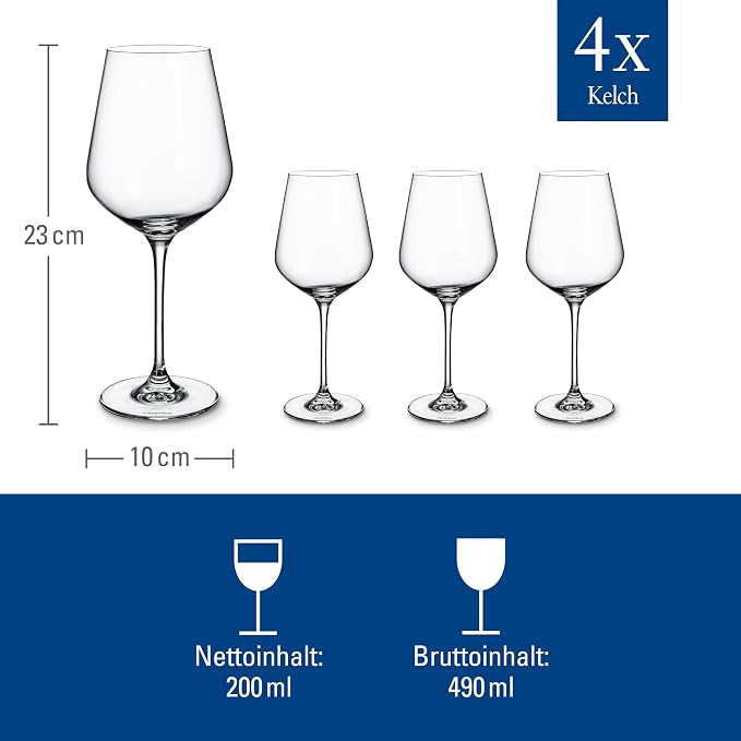 Villeroy & Boch La Divina Collection Red Wine Glass, Set of 4, Crystal Glass, 15.75 oz Capacity, Clear | Crystal glass red wine glasses, dishwasher safe, rounded bowl lets red wine's bouquet fully develop - Image 4