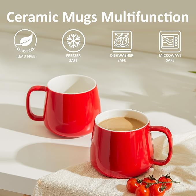 Teocera 16oz Ceramic Coffee Mugs Set of 4 – Stackable Latte Cups, Microwave, Dishwasher & Oven Safe – Ideal for Coffee, Cappuccino, Hot Chocolate, Housewarming Gifts, Red - Image 6