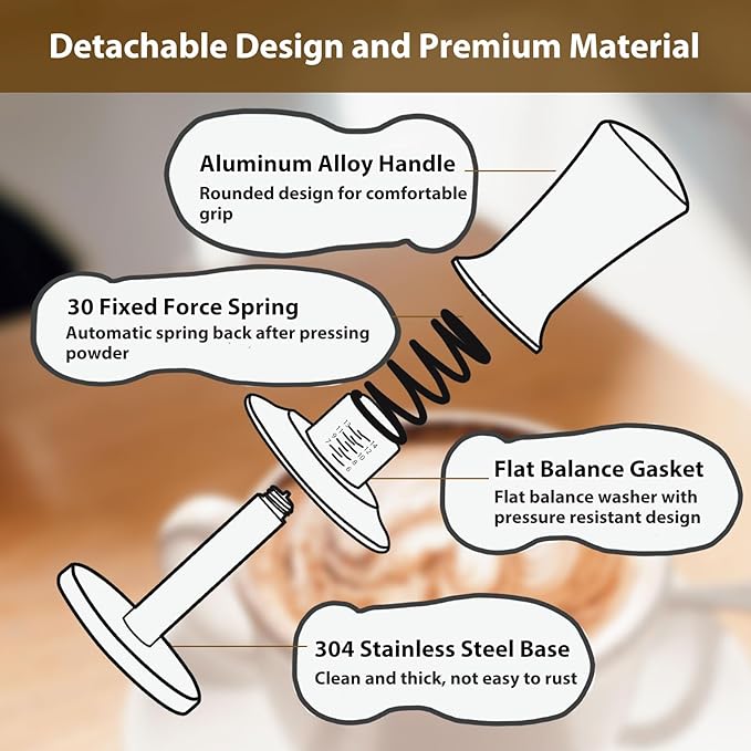 58mm Espresso Tamper, Coffee Tamper for Espresso Machine, Espresso Tamp with Spring Loaded Tamper, Depth-adjustable Espresso Hand Tampers 58mm