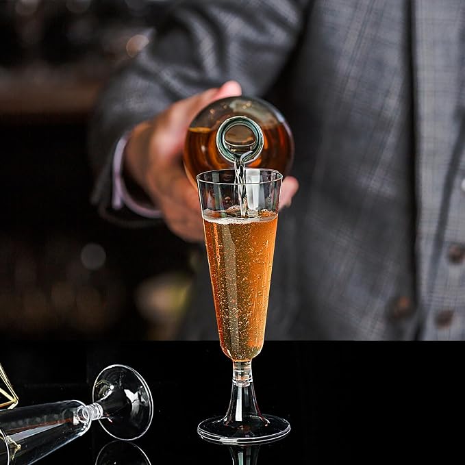 SUREHOME Plastic Champagne Flutes Plastic Champagne Glasses Disposable Mimosa Glasses Bulk 100 Pack Clear Wedding Toasting Cups Unbreakable Crystal Stemware for Bar Baby Shower Birthday Party Supplies - Image 6