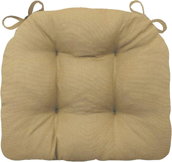 Barnett Home Decor Extra-Thick Dining Chair Pad with Ties - Solid Color Cotton Duck - Reversible, Latex Fill, Tufted Cushion - Tan by BarnettHomeDecor