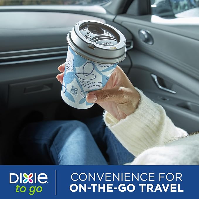 Dixie To Go Paper Coffee Cups With Lids, 12 oz, 14 ct, Disposable Insulated Paper Cups for On-The-Go Hot or Cold Beverages (Pack of 8) - Image 5