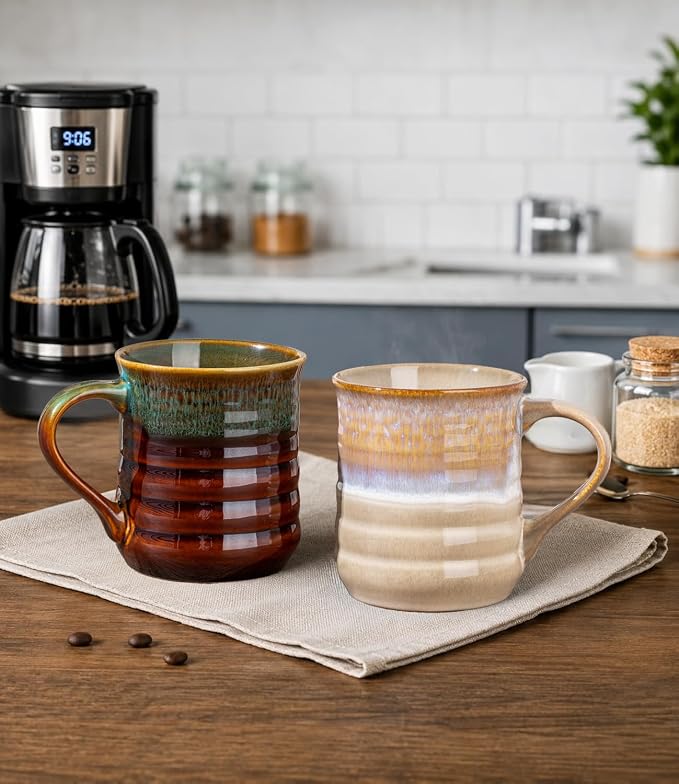 GBhome 18oz Large Coffee Mug Set of 2, Handmade Ceramic Coffee Mugs for Latte/Tea/Beer/Hot Cocoa, Dishwasher & Microwave Safe,Multi-Color - Image 2