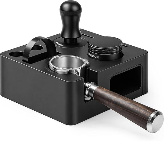 ShanSon Espresso Accessories Kit,7-in-1 54mm Compact Espresso Tamper Set: Espresso Tamper, Distributor, Bottomless Portafilter, Dosing Funnel,Station