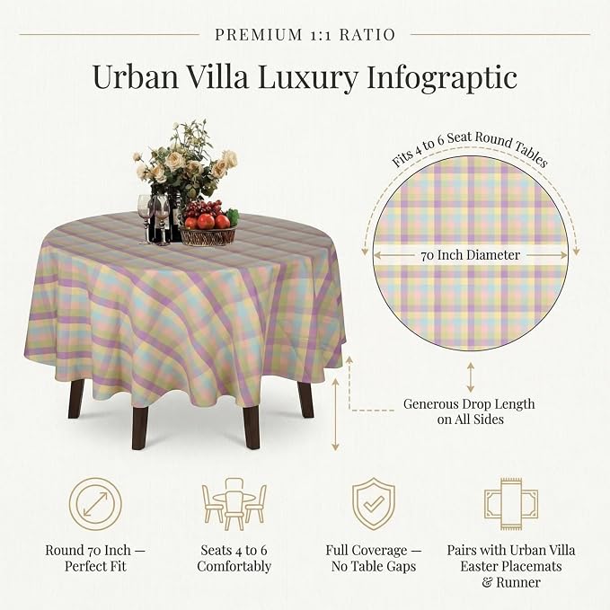 Urban Villa Tablecloth Cotton Tabletop 70 RD (4 Seats) Easter Checks - Image 3
