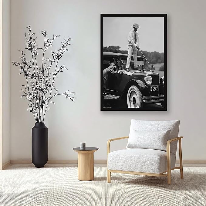 Vintage Golfer Teeing on Car, Black And White , Sports Bar Wall Decor, Funny for Men Poster Canvas Poster Wall Art Decor Print Picture Paintings for Living Room Bedroom Decoration Black Frame 20x30in( - Image 7