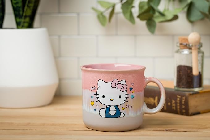 Silver Buffalo Sanrio Hello Kitty Sitting, Reactive Glaze Camper Mug, 20oz | Hearts and Bows, Ceramic, 0.59 Liters - Image 5