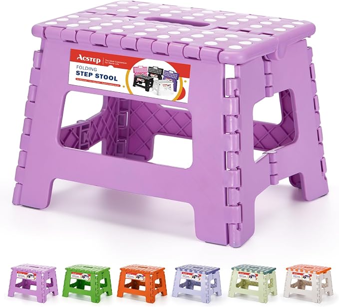 ACSTEP 9 Inch Foldable Step Stool for Kids, 300 lb, Light Purple | Lightweight Plastic Small Foldable Step Stool with Handle, Non-Slip, for Kitchen, Bathroom, Bedroom and Closet by ACSTEP