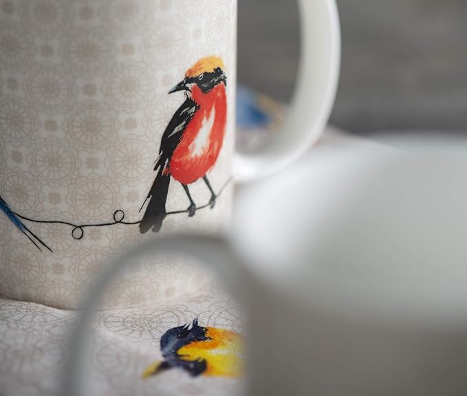 Maison d' Hermine Coffee Mug with Handles Tea Cups (12 Ounce, Pack of 2) | Fine Bone China Coffee Mugs for Hot Beverages Cappuccino Latte Home Restaurant Hotel Spring Summer -Birdies on Wire - Image 7