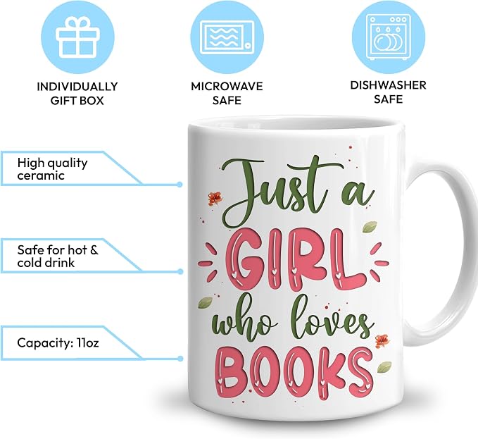 Hyturtle Personalized Gifts Book Lover - Just A Girl Who Loves Books Custom Name Ceramic Coffee Mug Cup 11oz - Reading Book Lovers Gifts For Women, Girl Daughter On Birthday, Christmas - Image 3