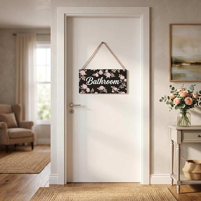 Vintage Farmhouse Bathroom Wall Decor Floral Wood Plaque Room Sign with Hanging Rope, Rustic Cottage Styling, Thoughtful Housewarming Gift 12x6 Inches - Image 7