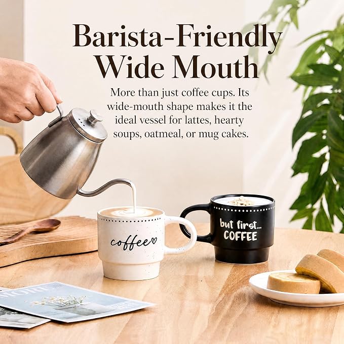 10oz Stackable Coffee Mugs Set of 4, Modern Ceramic Coffee Mug | Coffee Cup for Man, Woman, Dad, Coffee Mug Set for Hot Drinks, Coffee, Cocoa & Tea, Latte Mugs Cup Set for Home & Office Use - Image 5