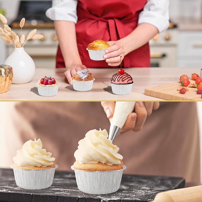 5 Oz Aluminum Foil Baking Cups 150 Pcs, SUPPHOUS Disposable Ramekin Aluminum Cupcake liners, Silver Foil Baking Cups Muffin Liners for Cupcake, Baking, Egg Tart, Pudding, Creme Brulee - Image 7
