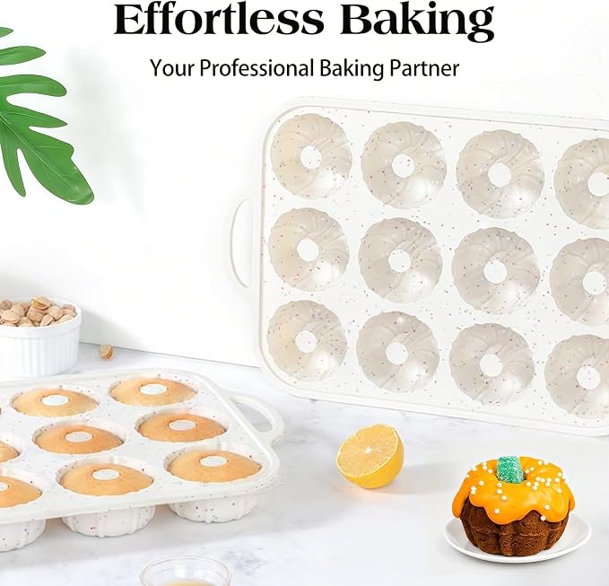 Vinino 3 Inch Silicone Mini Fluted Tube Cake Pan with Metal Frame | 12-Cavity Mini Flan Mold for Donuts, Muffins, Brownies & Jellies, Nonstick Design with Easy Release and Cleanup - Image 7