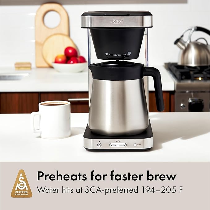 OXO Brew 8-Cup Coffee Maker - Single-Serve, Thermal Carafe, Stainless Steel | SCA Certified Home Brewer, Precise Temperature Control, Rainmaker Shower Head, Brew any amount of coffee from 10 oz to 40 oz - Image 3