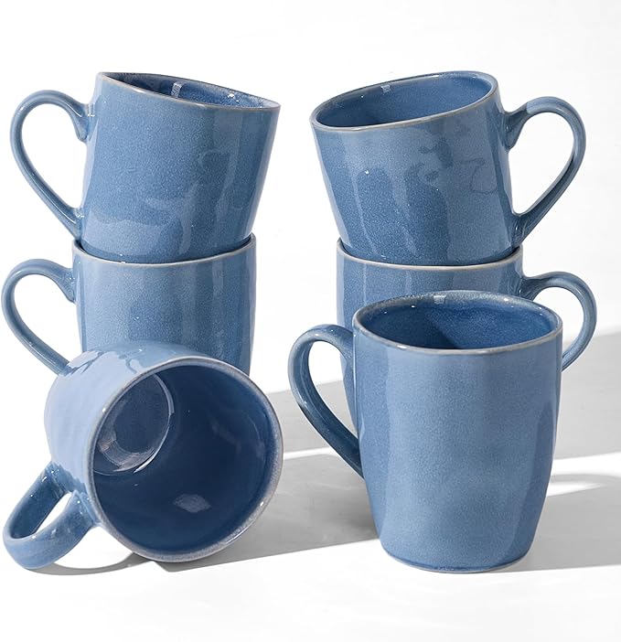 famiware Aurora Coffee Mugs, 14oz Mug Set of 6, Stoneware Mug, Cups for Kitchen, Cappuccino, Latte, Reactive Glaze, Microwave Safe, Scractch-resistant, Lagoon Blue by Famiware