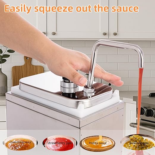 6.34 Quart Ketchup Pump Dispenser,Condiment Dispenser Pump, Large Capacity Detachable Leak-Proof Design for Sauce, Honey, Syrup,Soy Sauce,Mustard,Cheese (3 pumphead, 2.11 QT Each)