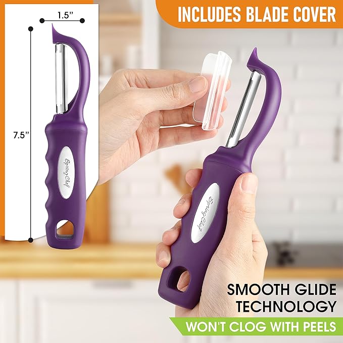 Spring Chef Swivel Potato Peeler with Ergonomic Handle, Purple | Premium Vegetable Peeler w/ Sharp Stainless Steel Blades, Multifunctional Food Peeler for Apple, Carrot, Cucumber, Fruit - Image 3