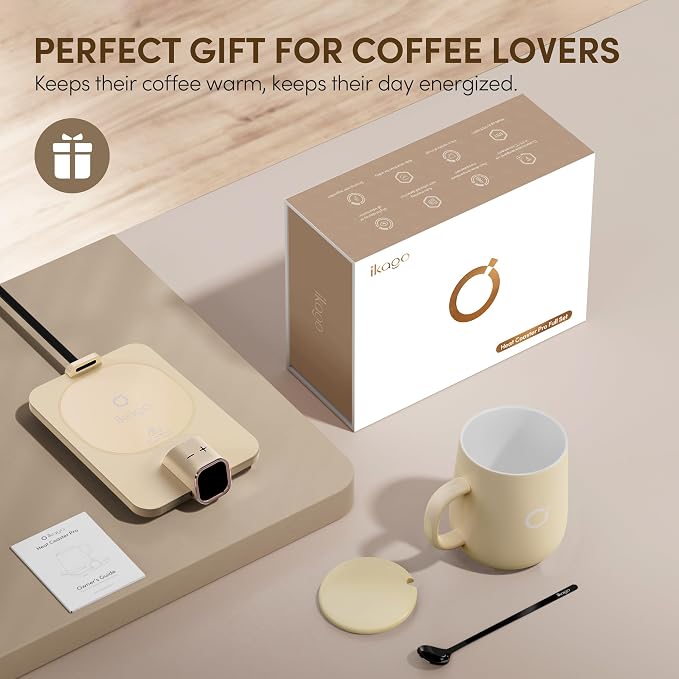 Coffee Cup Warmer & IKAGO Mug Set, 1℉ Precise Temp Control Mug Warmer | Auto Shut Off, Infrared Sensor, Dual Temp Display, ℉/℃ Optional, 15oz Mug with Spoon & Lid Included, Gifts for Men Women - Image 8