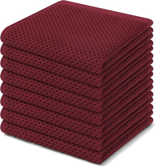 Homaxy 100% Cotton Waffle Weave Kitchen Dish Cloths 8-Pack, Burgundy | 12 x 12 Inches, Ultra Soft Absorbent Dish Towels, Quick Drying Dish Rags with Hanging Loop by Homaxy
