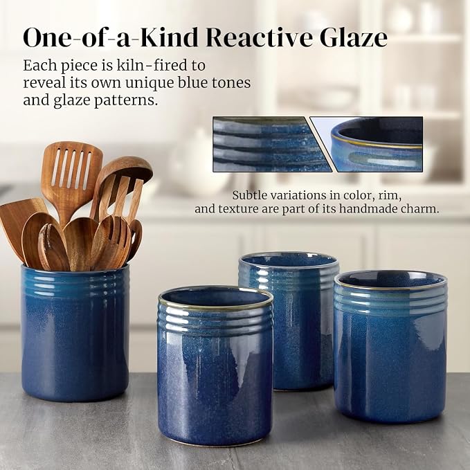 DOWAN 7.2" Kitchen Utensil Holder, Extra Large Farmhouse Utensil Holders for Countertop, Ceramic Utensil Crock, Anti Slip Cork Bottom - Image 4