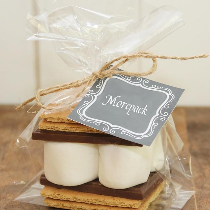 Morepack Gusseted Flat Bottom Cellophane Bags 4x2x8 In 50Pcs | Smore Bags with Paper Insert - Image 3