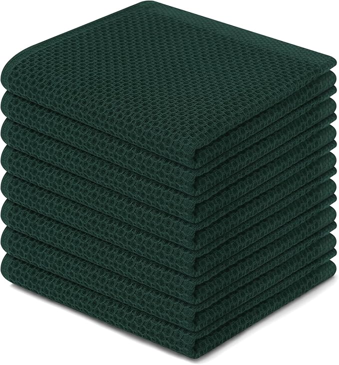 Homaxy 100% Cotton Waffle Weave Kitchen Dish Cloths 8-Pack, Blackish Green | 12 x 12 Inches, Ultra Soft Absorbent Dish Towels, Quick Drying Dish Rags with Hanging Loop by Homaxy