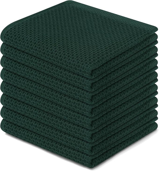 Homaxy 100% Cotton Waffle Weave Kitchen Dish Cloths 8-Pack, Blackish Green | 12 x 12 Inches, Ultra Soft Absorbent Dish Towels, Quick Drying Dish Rags with Hanging Loop by Homaxy