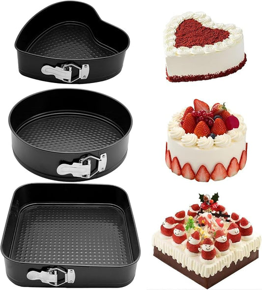Springform Cake Pan Set of 3 (7, 8, 9 Inch) Heart Round Square Leakproof Nonstick Cheesecake Pans with Removable Bottom Carbon Steel Bakeware by GZMAISULEE