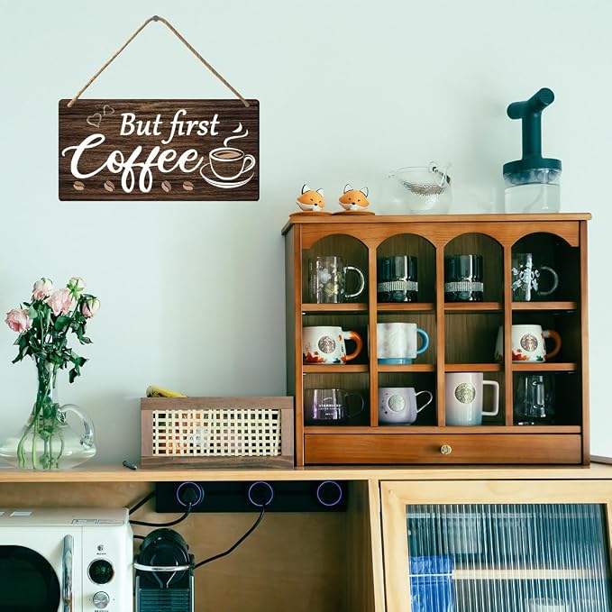 But First Coffee Sign - Wooden Coffee Bar Art, 6 x 12 Inch - Image 3