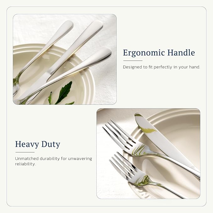 Astercook Silverware Set 48-Piece Flatware with Steak Knives Food-Grade Stainless Steel Cutlery for 8 Mirror Polished Utensils Set Include Spoons and Forks for Home Kitchen Restaurant - Image 2